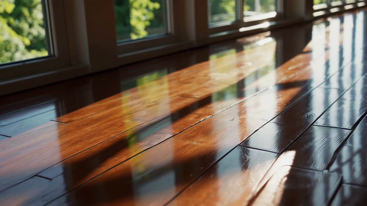 Polished Wooden Floor with Sunlight Reflections