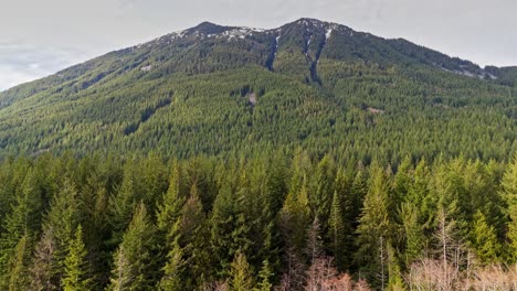 Vista-Aérea-De-La-Montaña-Cubierta-De-Bosque-Siempre-Verde-En-Snoqualmie,-Estado-De-Washington