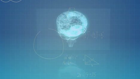 animation of mathematical equations over digital model of human brain on black background