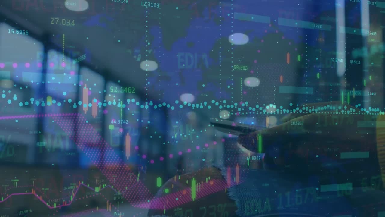 animación del procesamiento de datos financieros sobre el hombre utilizando un teléfono inteligente
