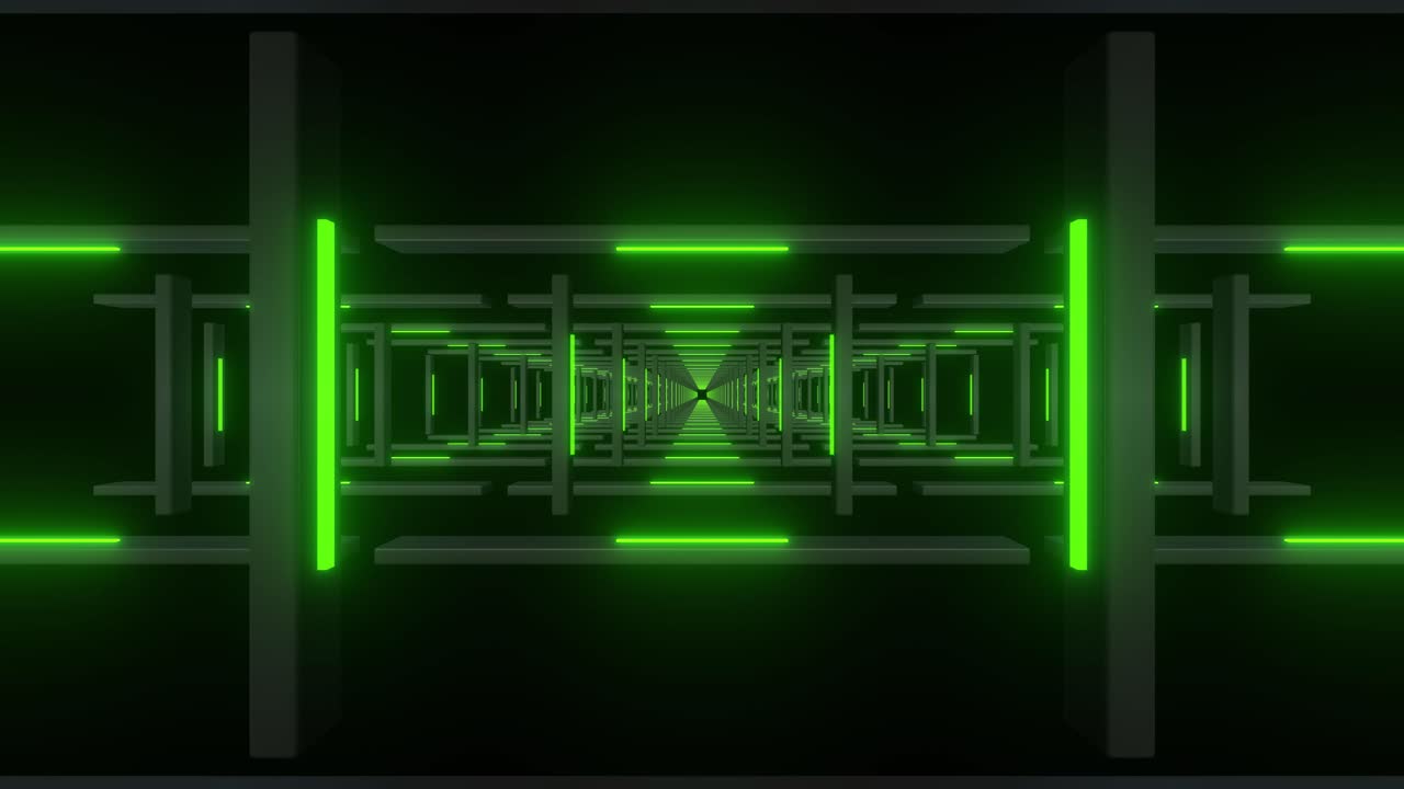 Tunnel astratto futuristico con luci verdi al neon