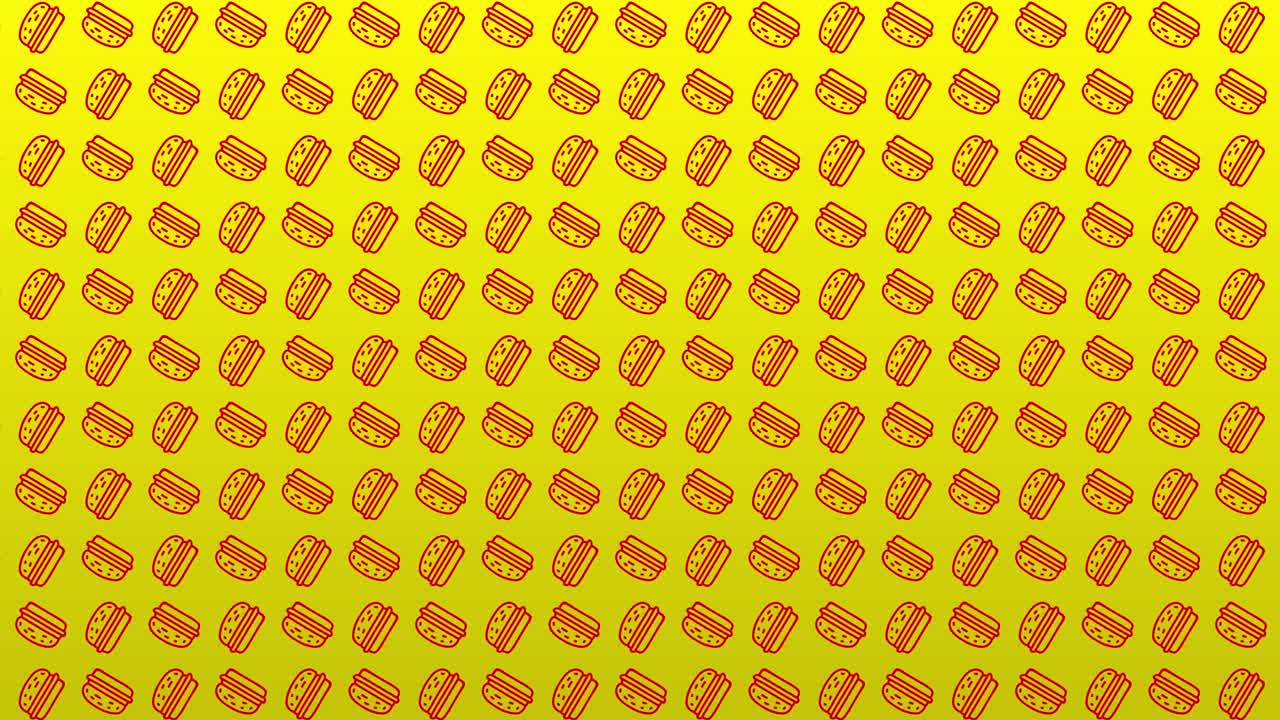 Rotating Hot Dog and Hamburger Icons Pattern on Yellow Background