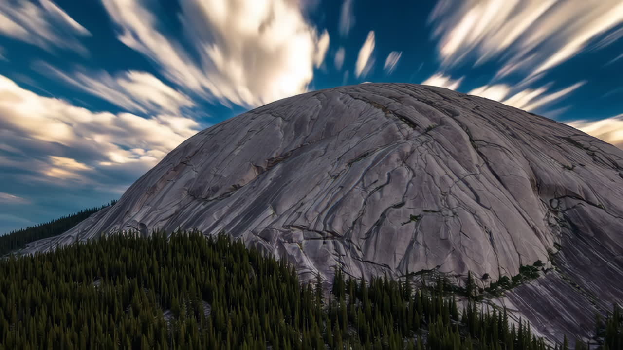 Montagna a forma di cupola con nuvole drammatiche