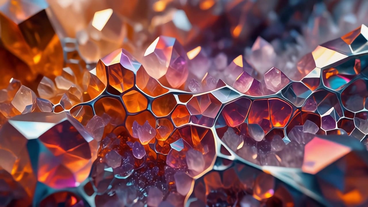 Vista macro astratta di strutture cristalline geometriche luminose