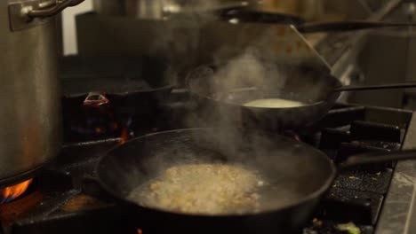 chef flambe style cooking in a luxury restaurant - close up