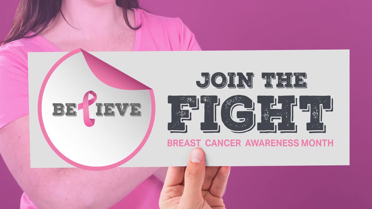 animación de concienciación sobre el cáncer de mama texto sobre mujer caucásica