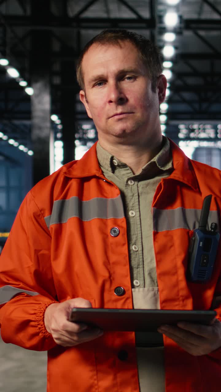 Vertical Video Portrait of professional staff in a warehouse facility managing welding activity