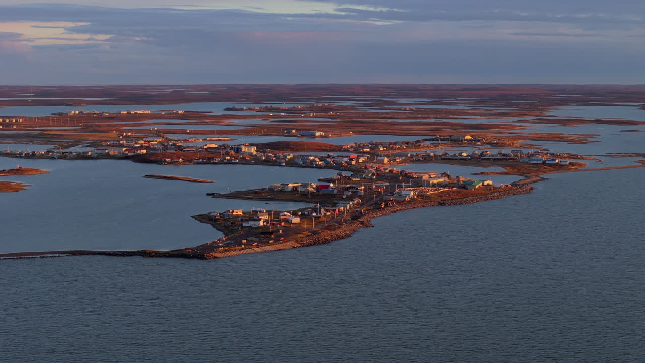 Aerial View of a Remote Arctic Community in Canada