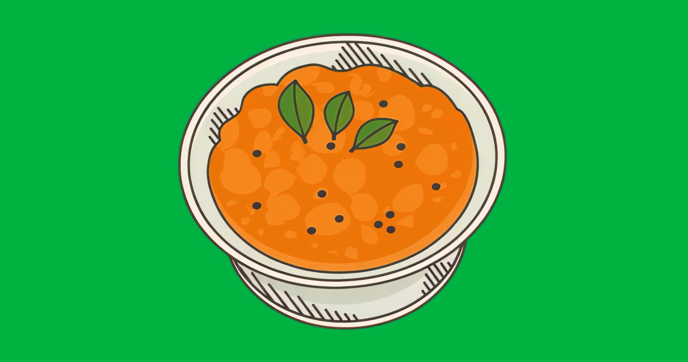 On start transparent backdrop flickering while bowl showcasing orange soup with garnishes for depth