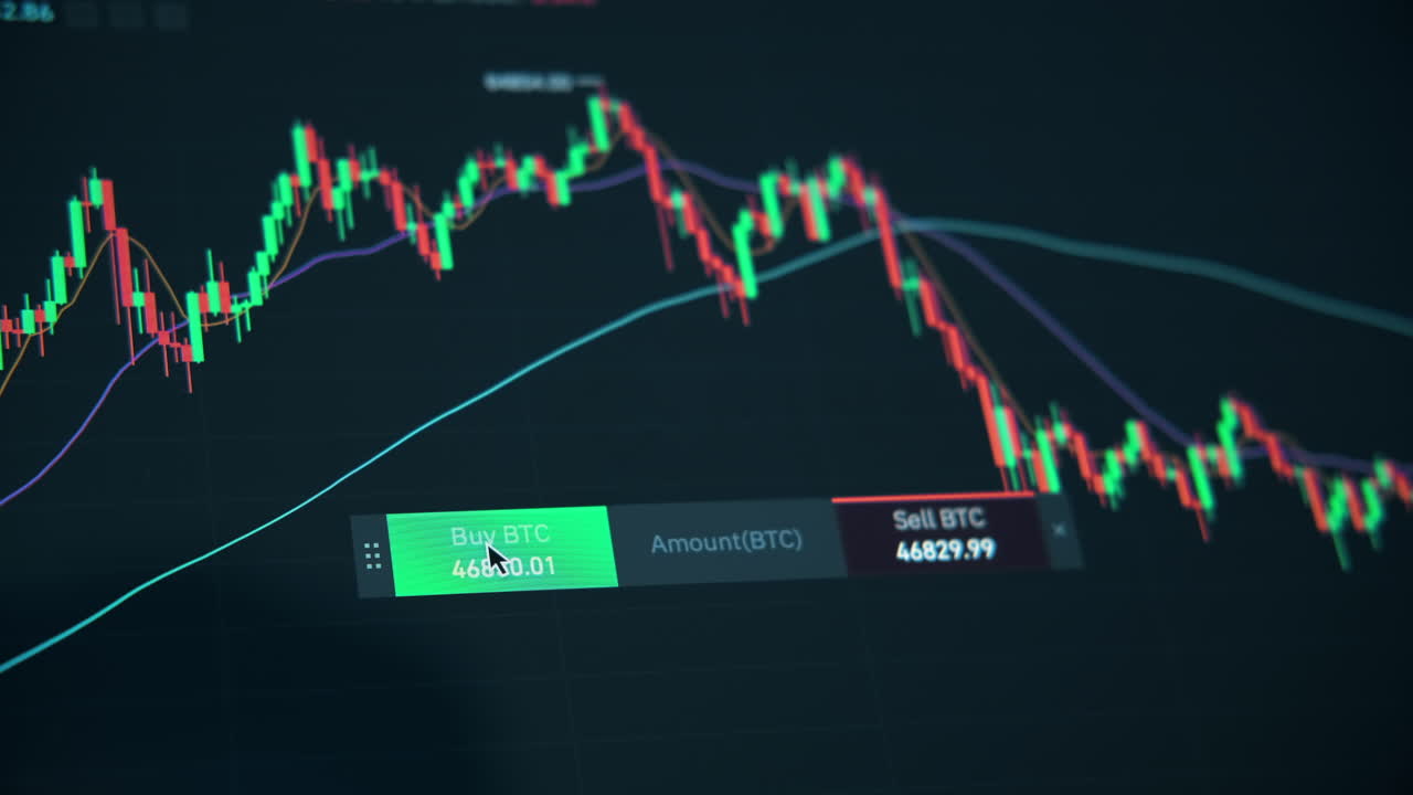 Close view of a screen with Stocks on it. Full Bitcoin info, prices, graphs, history, dynamic changing