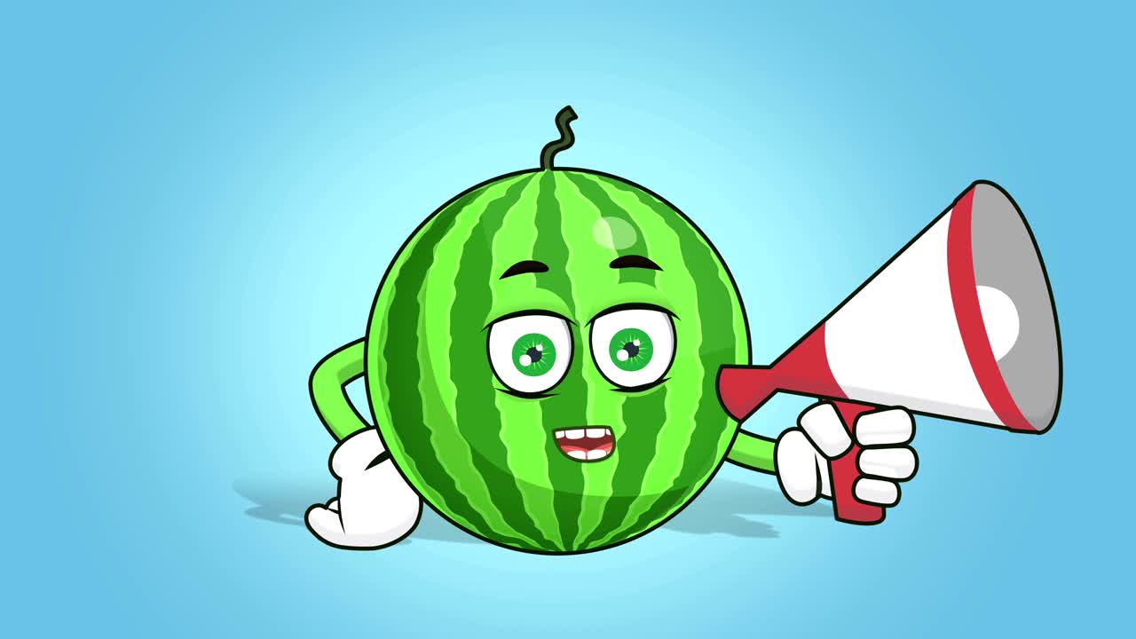 만화 수박 얼굴 애니메이션 루마 매트와 함께 메가폰으로 이야기
