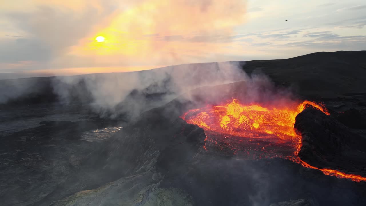 Active Volcano Eruption at Sunset | Premium Stock Video Footage