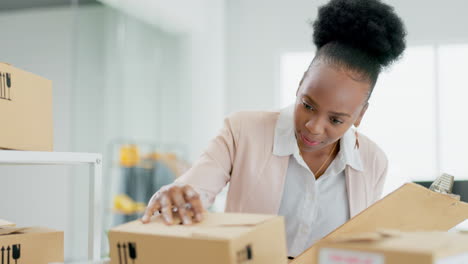 Mujer-Negra,-Logística-E-Inspección-De-Cajas