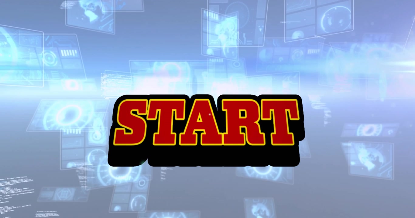 Animation of start text over scope scanning and data processing