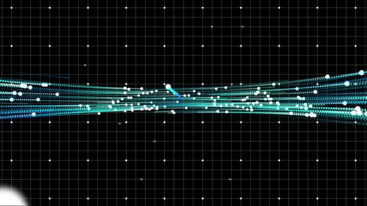 Teal particle ring brightening and stretching into narrow stream after burst, visualizing data flow