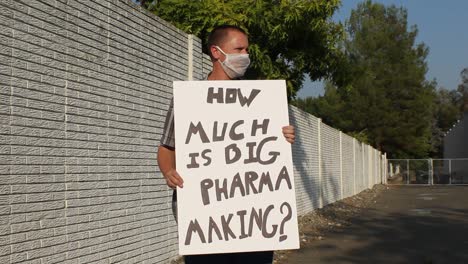 anti covid protester with mesh mask - how much is big pharma making