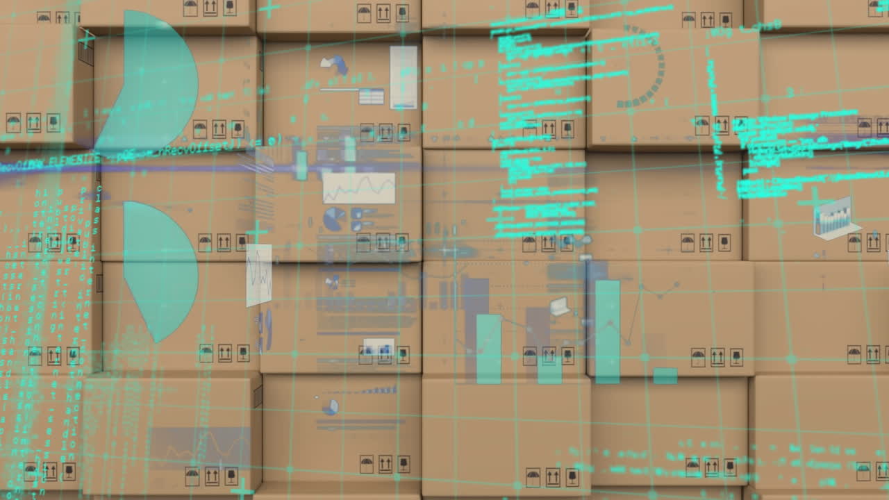 animación del procesamiento de datos sobre cajas