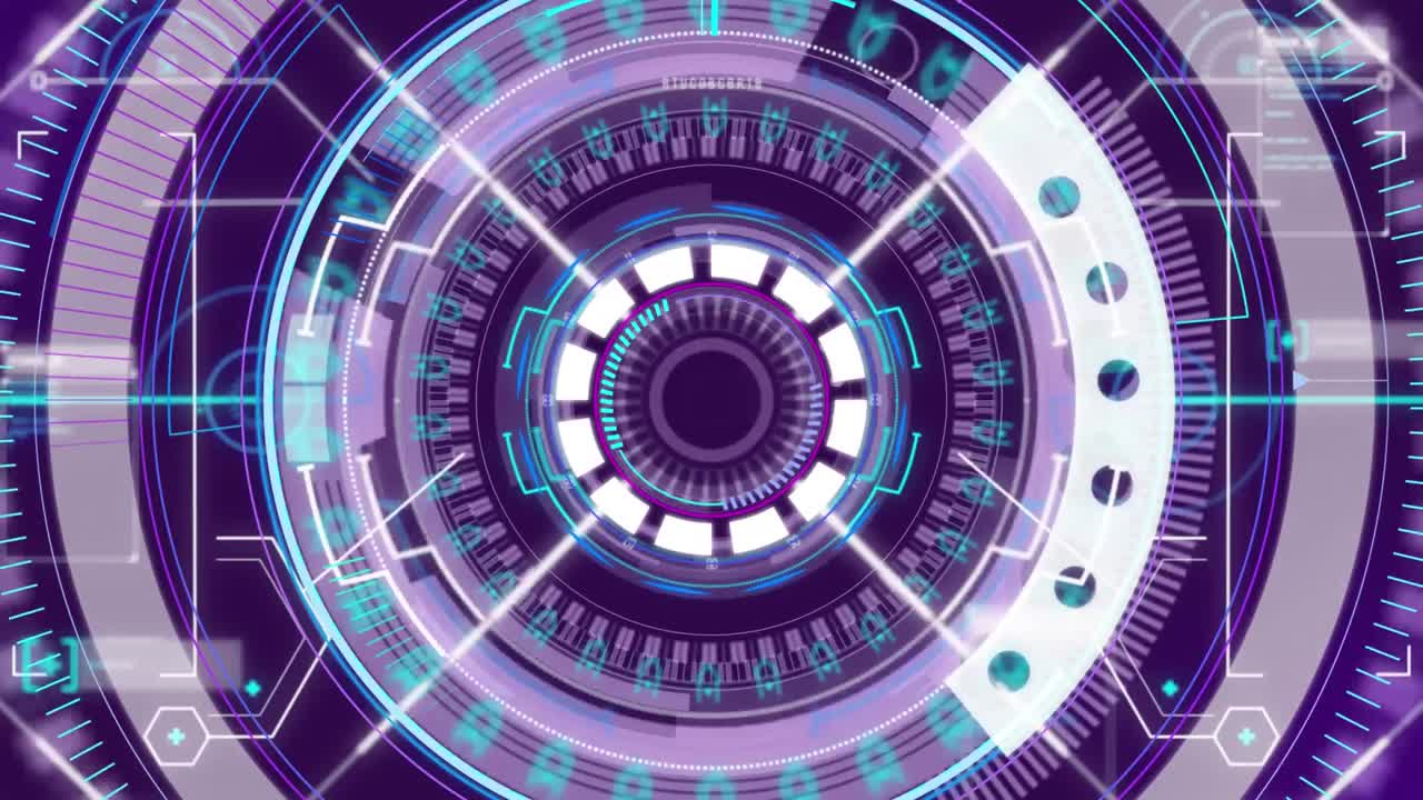 анимация сканирования и обработки данных на фиолетовом фоне