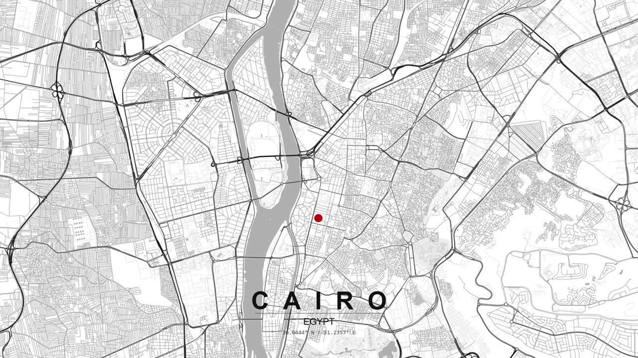 Detailed map of Cairo in Egypt with a red location pin marking a ...