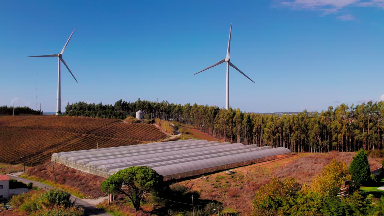Panoramic view of several wind turbines working in Torres Vedras, Portugal