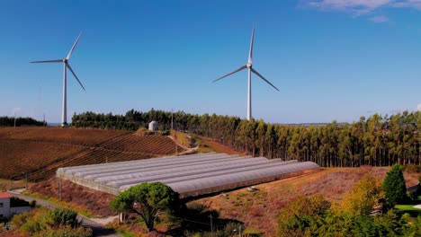 Panoramic-view-of-several-wind-turbines-working-in-Torres-Vedras,-Portugal