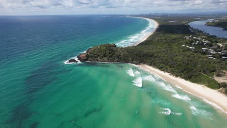aerial view of fingal head beach in new south wales, australia - drone shot