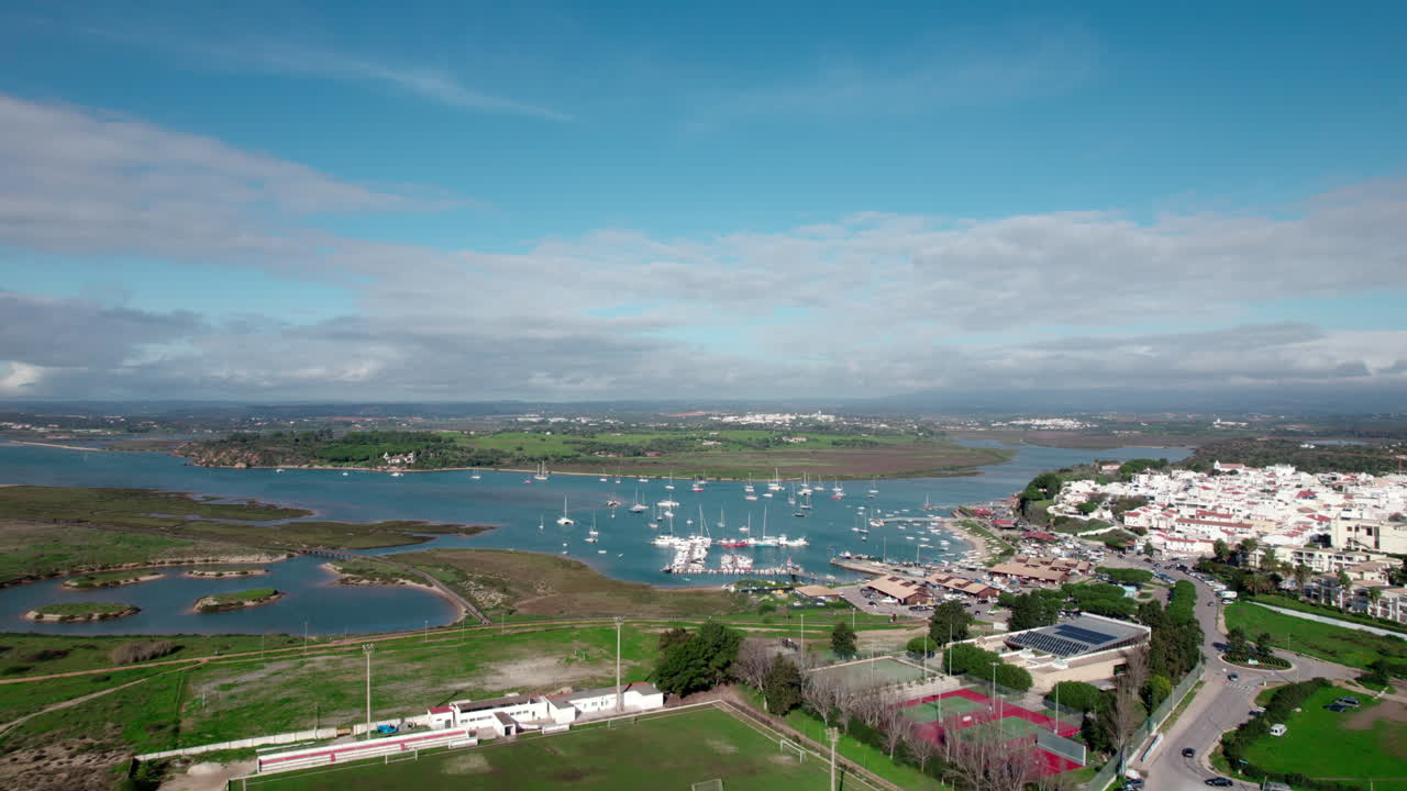 High angle landscape shot of the village of Alvor, located in Algarve the south region of Portugal