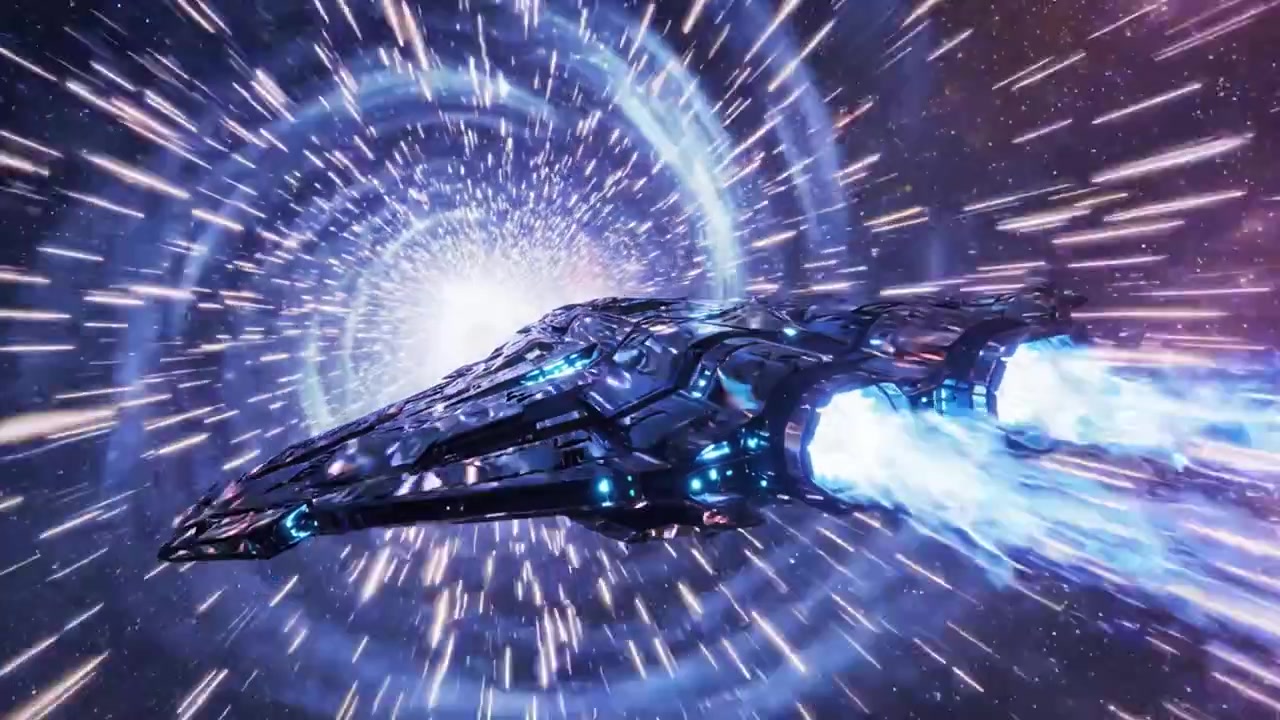 Uma Jornada Estelar: A Viagem Hipnotizante de uma Nave Espacial Através do Vórtice do Tempo e Espaço, Libertando as Forças Cósmicas do Universo