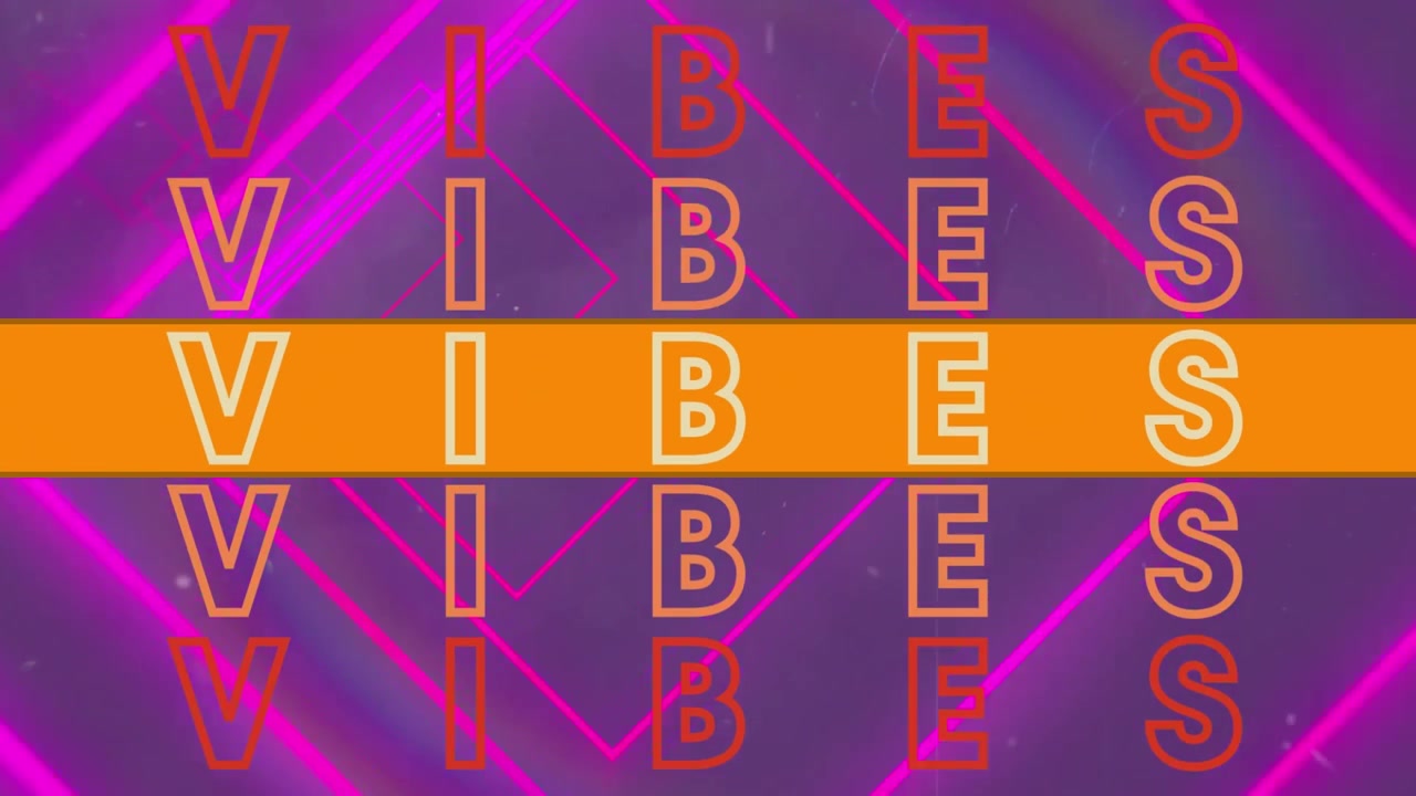 Animation of vibes text over colorful patterned background