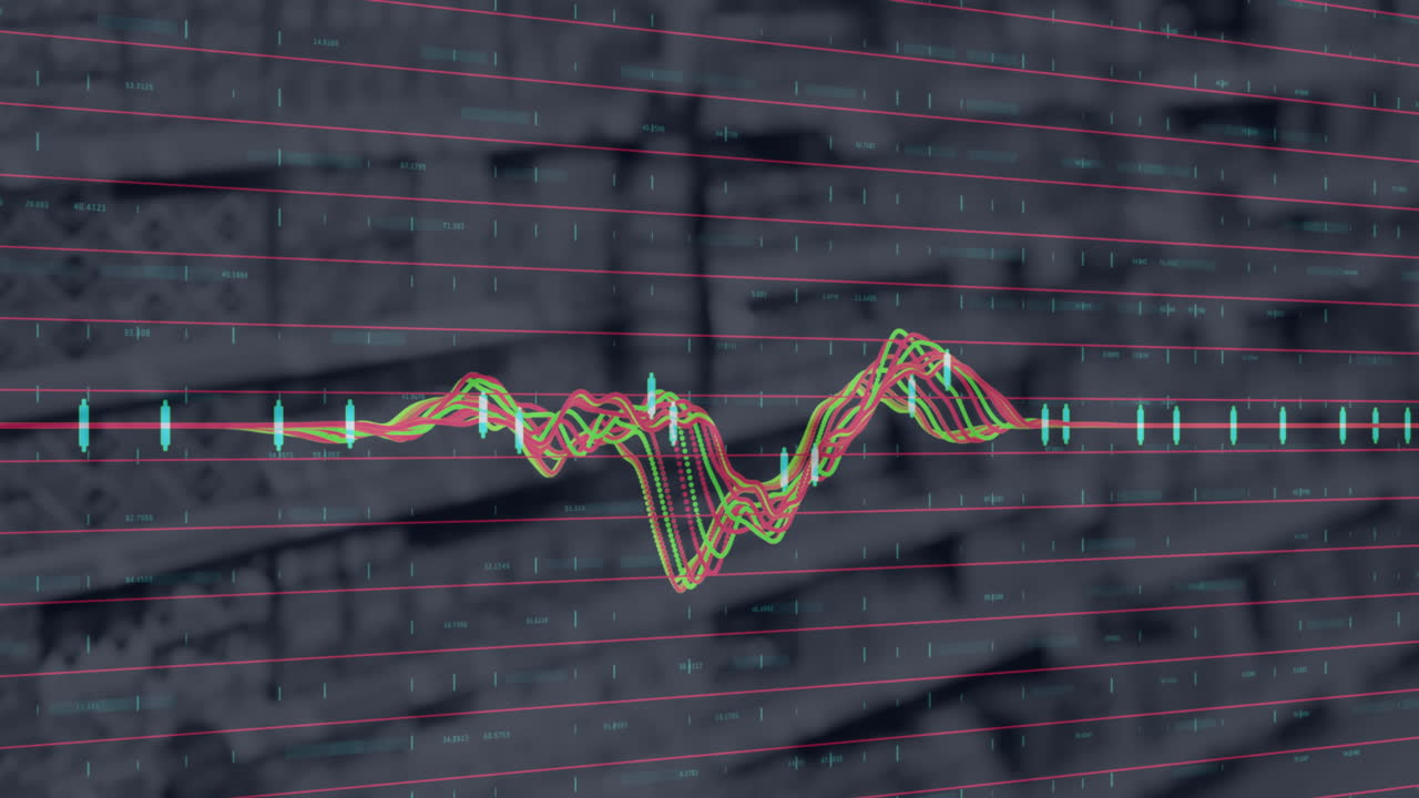 백그라운드에서 식료품 가게에 대한 금융 데이터 처리의 디지털 애니메이션