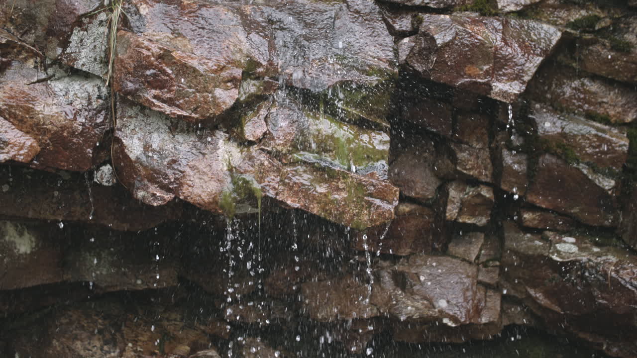 Slow motion video of water falling down rocks