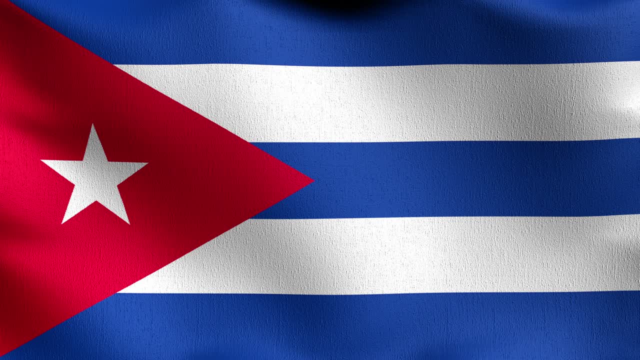 Video 4K in loop continuo. Bandiera nazionale di Cuba che sventola al vento, isolata. Design astratto patriottico ufficiale. Illustrazione rendering 3D di simbolo sventolante