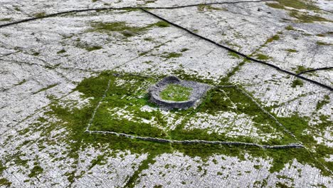ireland epic locations caerdoonish ring fort aerial shot high in the burren clare ancient historic site on the wild atlantic way