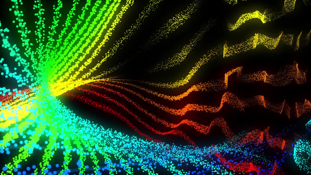 partículas coloridas abstracto atómico animación de bucle sin costuras, renderización 3d en fondo negro