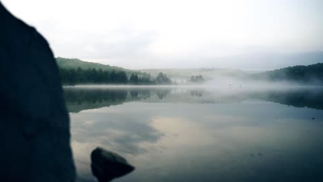 Birds-Flying-Over-A-Misty-Lake