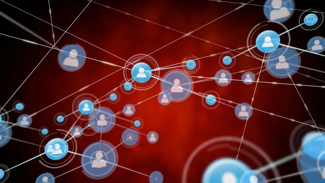 animación de la red de conexiones sobre fondo negro y rojo