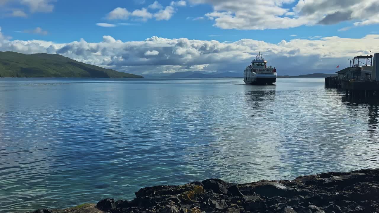 Cruise Ship On The Sea In Loch Slapin On The Isle of Skye, Scotland. Panning Shot