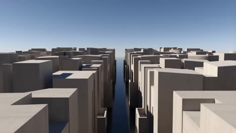 abstract geometric cityscape with reflective void