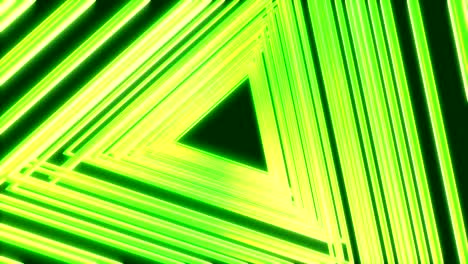 brillantes triángulos de luz de neón en color negro. colorido fondo geométrico fluorescente abstracto. renderización 3d futurista en bucle. animación de moda moderna para diseño de transmisión, espectáculo, club.