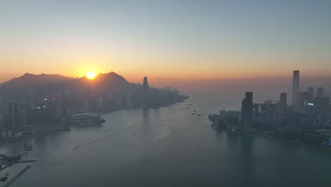 4k aerial view footage of hong kong city in sunset