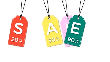 colored hanging sale labels  isolated on white.