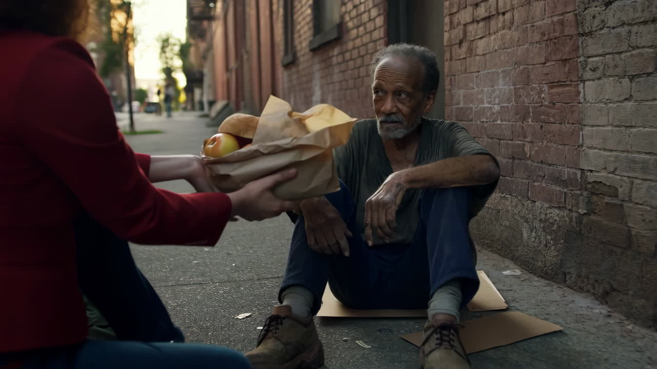 ayudando a un hombre sin hogar
