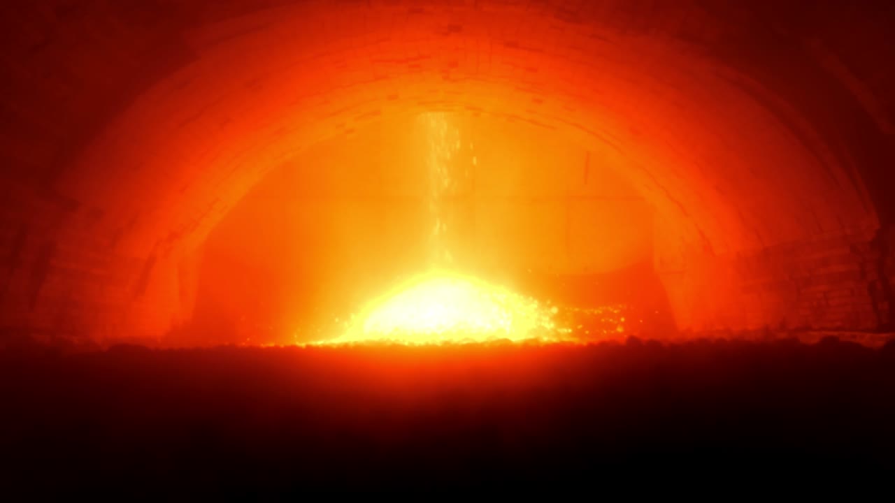 Roasting furnace. Industrial process of production of cement clinker or expanded clay. An industrial enterprise for the processing of cement. A red-hot furnace on the territory of a cement plant.