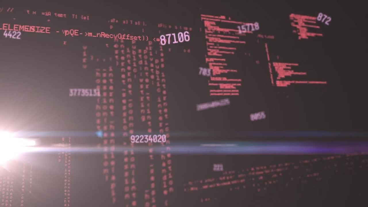 검은 배경에 대한 빛 반점의 애니메이션과 데이터 처리