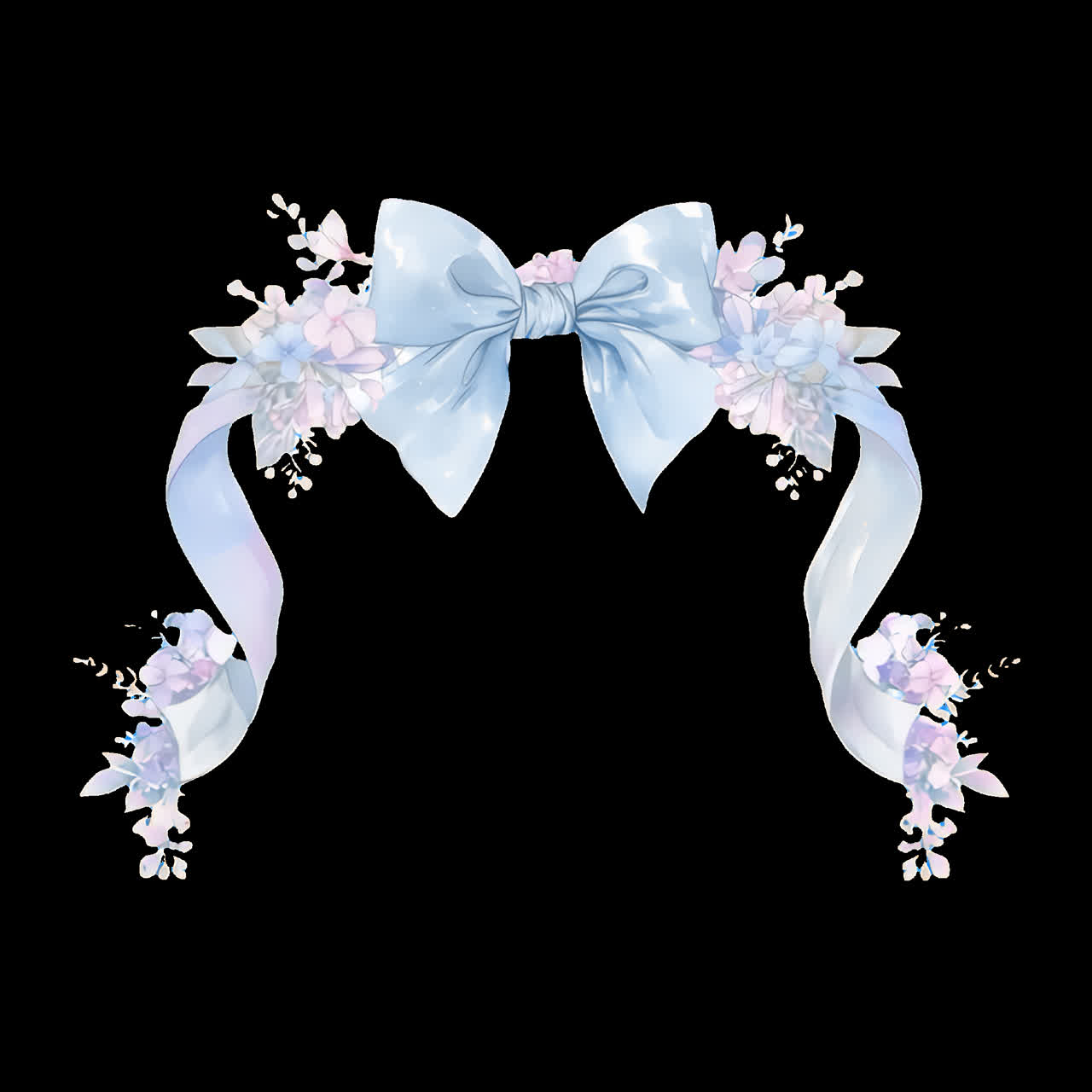 Elegant floral ribbon illustration animation isolated asset, transparent 4K video, alpha channel