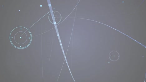 Animation-of-network-of-connections-with-glowing-spots-on-grey-background
