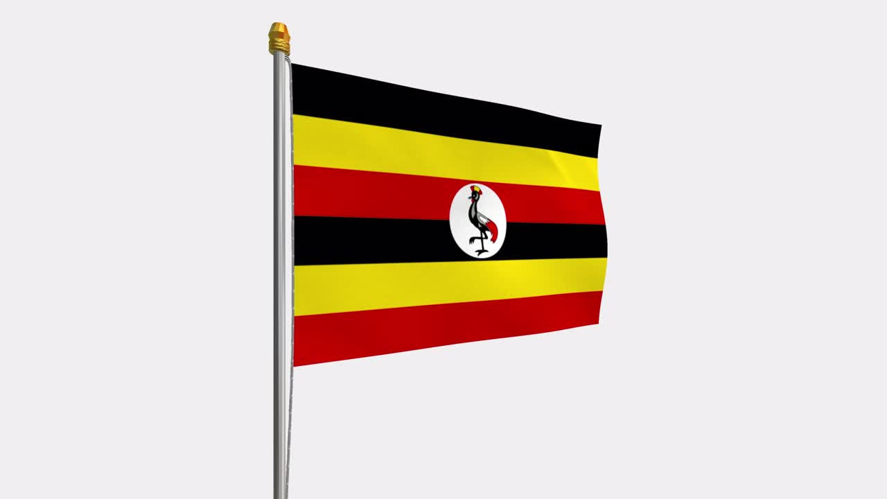 vídeo de bucle de la bandera de uganda revoloteando en el viento, vídeo en cámara lenta de 4k, con canal alfa