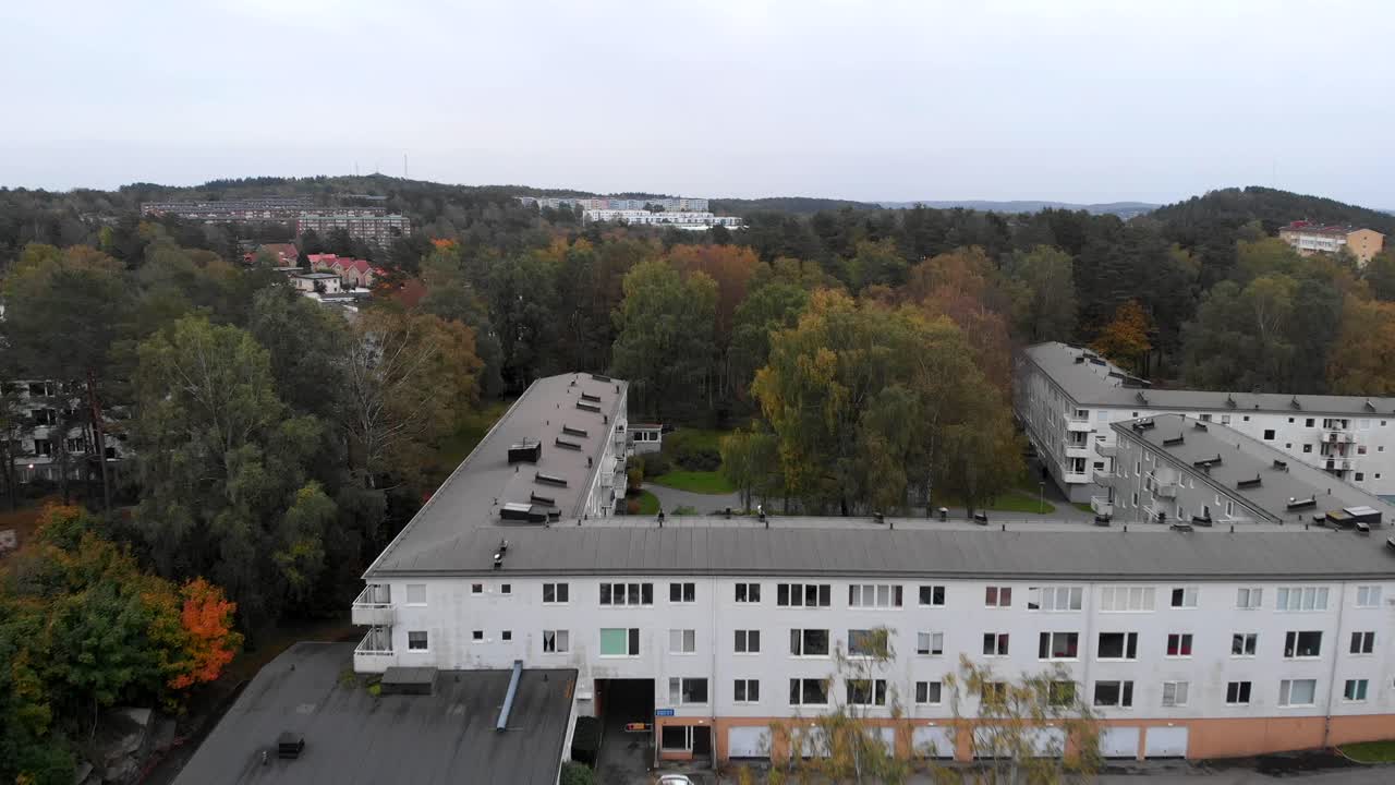 Aerial view of Kortedala Residential Area between the woods in Sweden