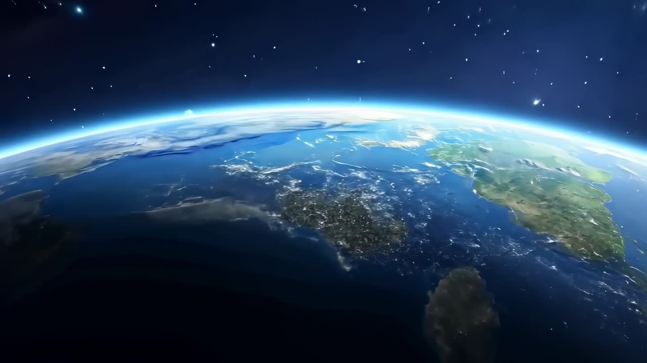 星々とともに宇宙から見た回転する地球の眺め