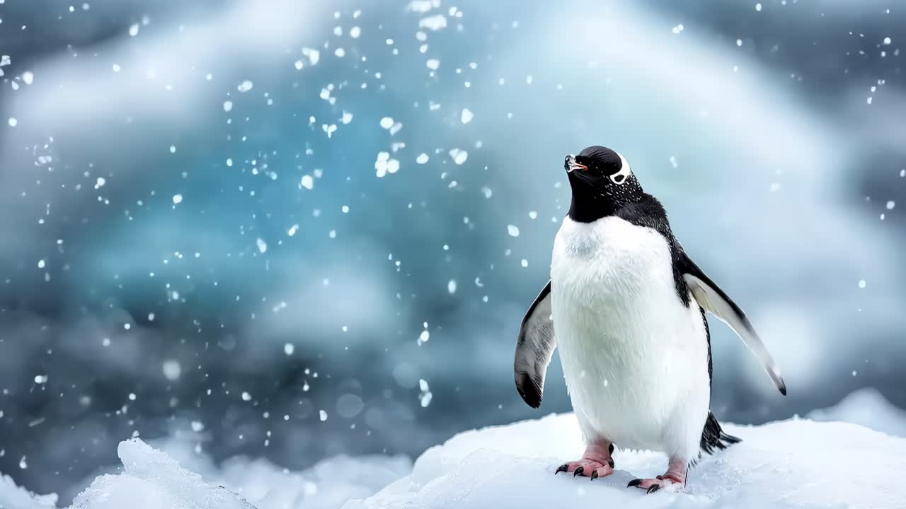 un pingüino de pie en la parte superior de un hielo